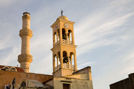 The Saint Nicholas church with minaret at sunset in the old town of Chania, Crete, Greeceの写真素材