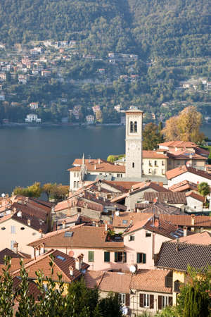 A cityscape of the town of Torno on the Como Lake near Milan between Como and Bellagio, Italyの写真素材