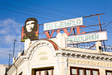 Cienfuegos, Havana - 2012, December 4 : A billboard with an image of Che Guevara in the city of Cienfuegos in central Cubaのeditorial素材