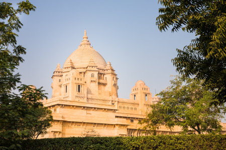 Jodhpur, India - 2015, January 2 : The dome of the yellow golden Umaid Bhawan Palace hotel, a famous landmark and residence of the maharaja of Jodhpur, Rajasthan, Indiaのeditorial素材