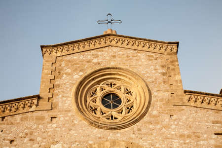 A detail of the facade of the Sanctuary of Maria Santissima in the town of Custonaci in the Trapani province of Sicily in Italyの写真素材