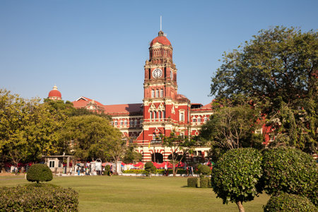 Yangon, Myanmar - 2016, December 23 : The colonial High Court building completed in 1911 in downtown Yangon next to Maha Bandula park, Burmaのeditorial素材