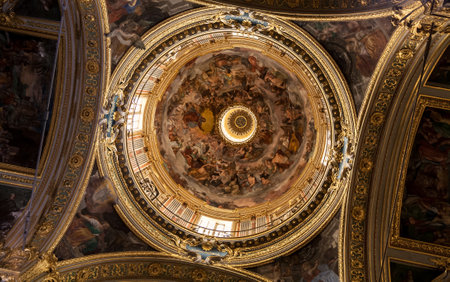 Genoa, Italy - 2017, September 23 : The interior of the dome of the 16th century church of Jesus or of the Saints Andrew and Ambrogio in Genoa in the Liguria region of Italyのeditorial素材