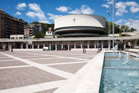 La Spezia, Italy - 2017, April 29 : The modern cathedral of the town of La Spezia in Liguria, built between 1956 and 1975のeditorial素材
