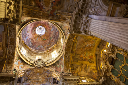 Genova, Italy - 2017, September 23 : The ceiling of the 16th century baroque San Siro basilica in the historic center of Genova in the Liguria region of Italyのeditorial素材