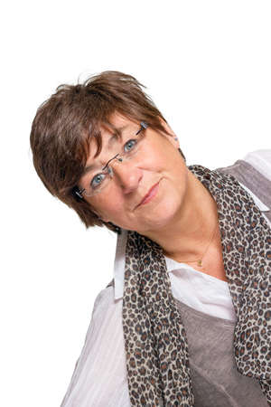 Portrait of happy healthy elegante mature woman, isolated on whiteの写真素材