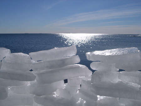 Ice fortress on a background of the dark blue seaの写真素材
