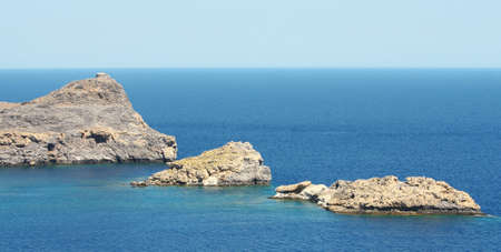 Mountain in Lindos Bay. Rhodes island, Greeceの写真素材