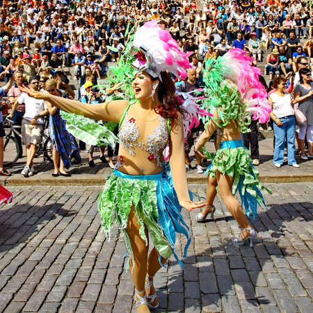 HELSINKI, FINLAND - JUNE 16: An unidentified dancers participates at the annual Samba Carnaval in...