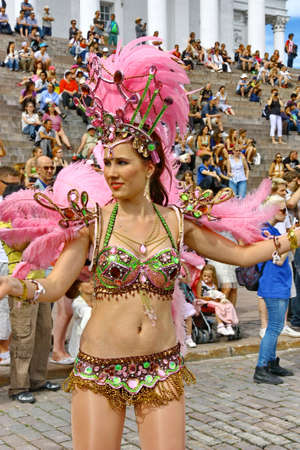 HELSINKI, FINLAND - JUNE 16: An unidentified dancer participates at the annual Samba Carnaval in...