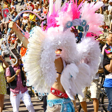 HELSINKI, FINLAND - JUNE 16: An unidentified dancer participates at the annual Samba Carnaval in...