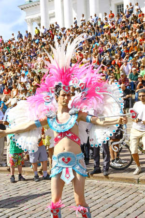 HELSINKI, FINLAND - JUNE 16: An unidentified dancer participates at the annual Samba Carnaval in...