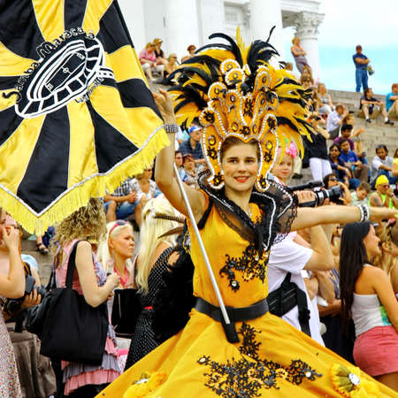 HELSINKI, FINLAND - JUNE 16: An unidentified dancer participates at the annual Samba Carnaval in...