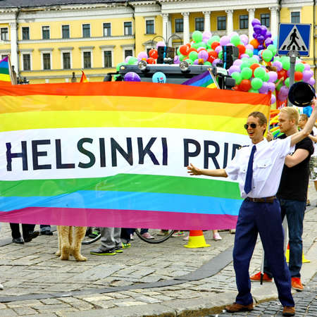 HELSINKI, FINLAND - JUNE 30: Unidentified people take part in the annual Helsinki Pride gay parade in Helsinki, Finland on June 30, 2012.のeditorial素材