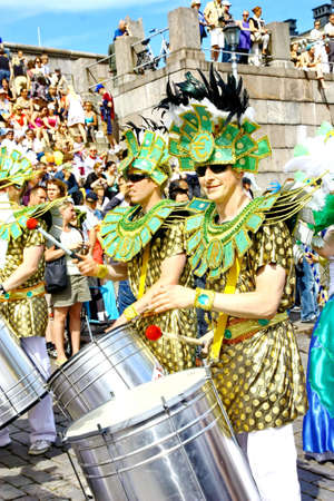 HELSINKI, FINLAND - JUNE 16: An unidentified dancers participate at the annual Samba Carnaval in...