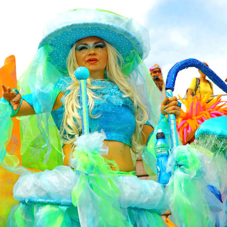 HELSINKI, FINLAND - JUNE 16: An unidentified dancer participates at the annual Samba Carnaval in...