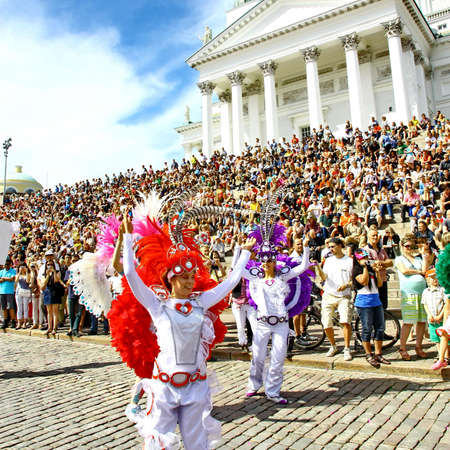 HELSINKI, FINLAND - JUNE 16: Unidentified dancers participate at the annual Samba Carnaval in Helsinki, Finland on June 16, 2012のeditorial素材