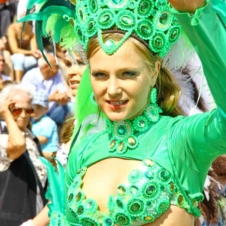 HELSINKI, FINLAND - JUNE 16: An unidentified dancer participates at the annual Samba Carnaval in...