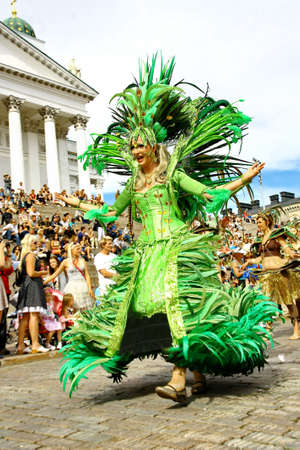 HELSINKI, FINLAND - JUNE 16: Unidentified dancers participate at the annual Samba Carnaval in...