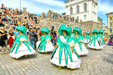 HELSINKI, FINLAND - JUNE 16: Unidentified dancers participate at the annual Samba Carnaval in Helsinki, Finland on June 16, 2012のeditorial素材