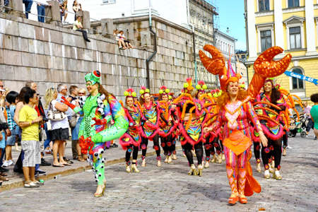 HELSINKI, FINLAND - JUNE 16: Unidentified dancers participate at the annual Samba Carnaval in...