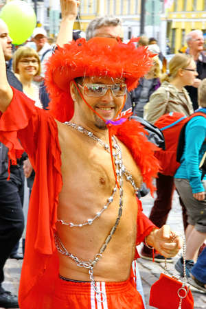 HELSINKI, FINLAND - JUNE 30: Unidentified people take part in the annual Helsinki Pride gay parade in Helsinki, Finland on June 30, 2012.のeditorial素材