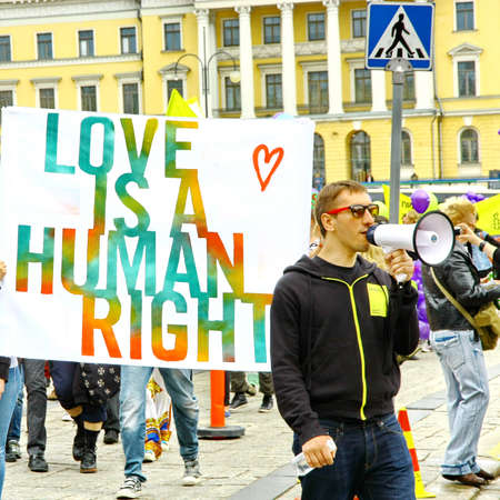 HELSINKI, FINLAND - JUNE 30: Unidentified people take part in the annual Helsinki Pride gay parade...