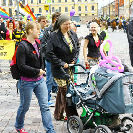 HELSINKI, FINLAND - JUNE 30: Unidentified people take part in the annual Helsinki Pride gay parade in Helsinki, Finland on June 30, 2012.のeditorial素材