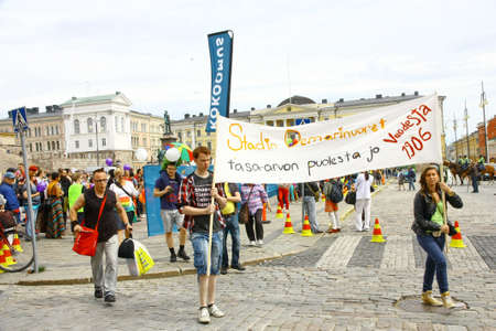 HELSINKI, FINLAND - JUNE 30: Unidentified people take part in the annual Helsinki Pride gay parade in Helsinki, Finland on June 30, 2012. 
のeditorial素材