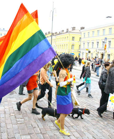 HELSINKI, FINLAND - JUNE 30: Unidentified people take part in the annual Helsinki Pride gay parade in Helsinki, Finland on June 30, 2012.のeditorial素材