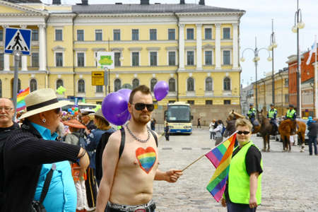 HELSINKI, FINLAND - JUNE 30: Unidentified people take part in the annual Helsinki Pride gay parade in Helsinki, Finland on June 30, 2012. のeditorial素材