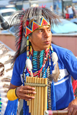 MOSCOW, RUSSIA - JUNE 1: Native American Indian tribal group play music and sing in the street for tourists and city dwellers on June 1, 2013 in Moscow, Russia のeditorial素材