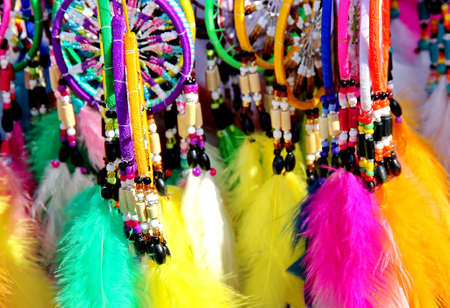 Native American colorful dreamcatchers on artisan marketの写真素材