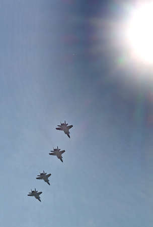MOSCOW, RUSSIA - MAY 9, 2013: Russian army military jets during military parade for the Victory Day which will take place at Moscow's Red Square.のeditorial素材