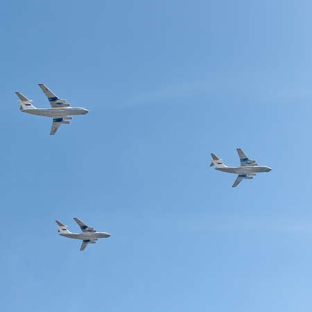 MOSCOW, RUSSIA - MAY 9, 2013: Russian army military jets during military parade for the Victory Day which will take place at Moscow's Red Square.のeditorial素材