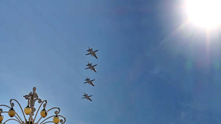 MOSCOW, RUSSIA - MAY 9, 2013: Russian army military jets during military parade for the Victory Day which will take place at Moscow's Red Square.のeditorial素材