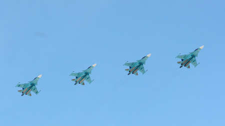 MOSCOW, RUSSIA - MAY 9, 2013: Russian army military jets during military parade for the Victory Day which will take place at Moscow's Red Square.のeditorial素材