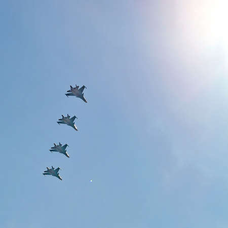 MOSCOW, RUSSIA - MAY 9, 2013: Russian army military jets during military parade for the Victory Day which will take place at Moscow's Red Square.のeditorial素材