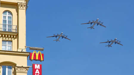 MOSCOW, RUSSIA - MAY 9, 2013: Russian army military jets during military parade for the Victory Day which will take place at Moscow's Red Square.のeditorial素材