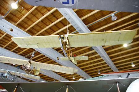 VANTAA, FINLAND - JUNE 10, 2015: Interior view of The Aviation Museum in Vantaa. The exhibition presents military and civilian aircraft and helicopters used by the Finnish Air Force and Finnish planes of aircraft. For editorial use only.のeditorial素材
