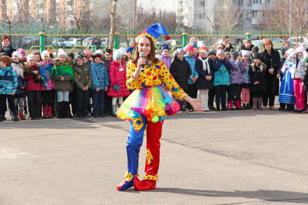 Moscow, Russia - March 11, 2016: Maslenitsa (pancake week, shrovetide) is a carnival of farewell winter and meeting spring in Russia. For editorial use only.のeditorial素材