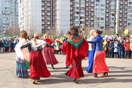Moscow, Russia - March 11, 2016: Maslenitsa (pancake week, shrovetide) is a carnival of farewell winter and meeting spring in Russia. For editorial use only.のeditorial素材