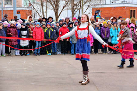 Moscow, Russia - March 1, 2014: Maslenitsa (pancake week, shrovetide) is a carnival of farewell winter and meeting spring in Russia. For editorial use only.のeditorial素材