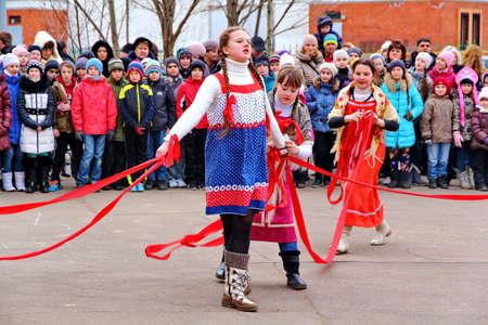 Moscow, Russia - March 1, 2014: Maslenitsa (pancake week, shrovetide) is a carnival of farewell winter and meeting spring in Russia. For editorial use only.のeditorial素材