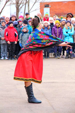 Moscow, Russia - March 1, 2014: Maslenitsa (pancake week, shrovetide) is a carnival of farewell winter and meeting spring in Russia. For editorial use only.のeditorial素材