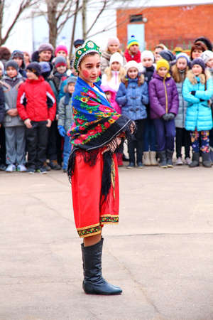 Moscow, Russia - March 1, 2014: Maslenitsa (pancake week, shrovetide) is a carnival of farewell winter and meeting spring in Russia. For editorial use only.のeditorial素材