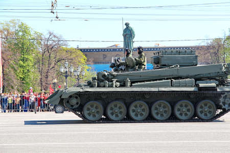 Moscow, RUSSIA - MAY 9 2013: Military transportation on its back way after Victory Day Parade. For editorial use only.の写真素材