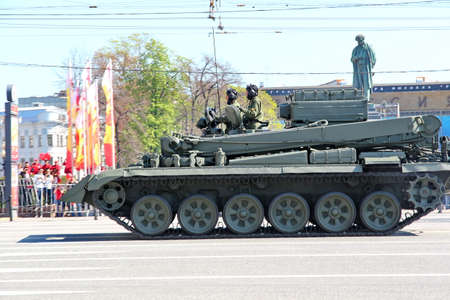 Moscow, RUSSIA - MAY 9 2013: Military transportation on its back way after Victory Day Parade. For editorial use only.のeditorial素材