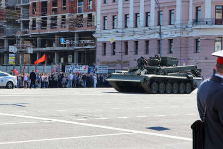 Moscow, RUSSIA - MAY 9 2013: Military transportation on its back way after Victory Day Parade. For editorial use only.のeditorial素材