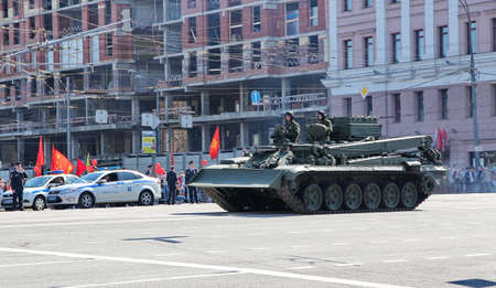 Moscow, RUSSIA - MAY 9 2013: Military transportation on its back way after Victory Day Parade. For editorial use only.のeditorial素材
